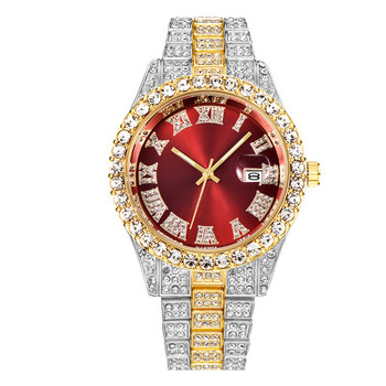 Νέο ανδρικό ρολόι χαλαζία από ατσάλινο ρολόι Hip hop Business Steel Band Calendar Ανδρικό ανδρικό ρολόι Full Diamond Relojes Para Hombres