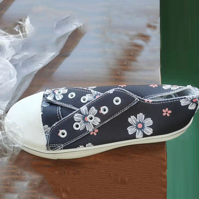 Νέα γυναικεία άνετα τζιν καμβά φλατ λουλούδια Βουλκανιζέ Γυναικεία καλοκαιρινή μόδα με κορδόνια Γυναικεία παπούτσια casual