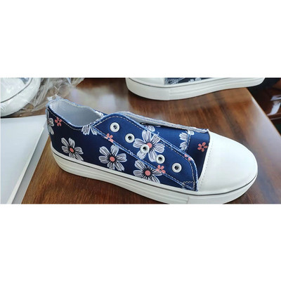 Νέα γυναικεία άνετα τζιν καμβά φλατ λουλούδια Βουλκανιζέ Γυναικεία καλοκαιρινή μόδα με κορδόνια Γυναικεία παπούτσια casual