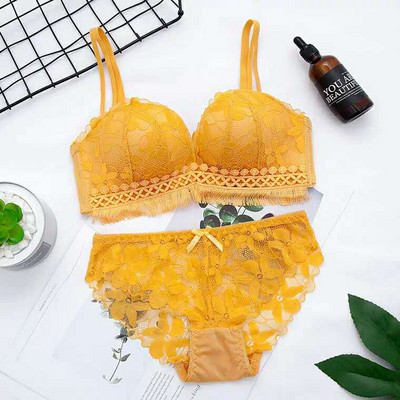 Dviejų dalių moteriškas nėriniuotas liemenėlė ir kelnaitės aukštu liemeniu