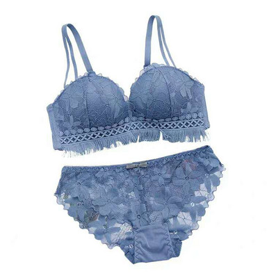 Dviejų dalių moteriškas nėriniuotas liemenėlė ir kelnaitės aukštu liemeniu