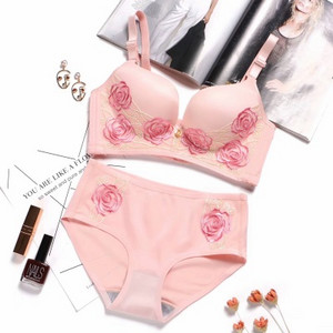 Moteriškas komplektas su siuvinėjimu - liemenėlė ir kelnaitės