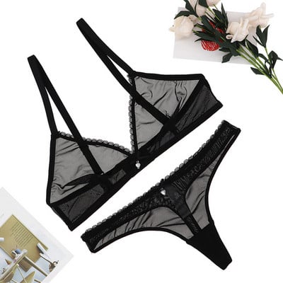 Naiste naistepesu rinnahoidja ja stringide komplekt võrguga