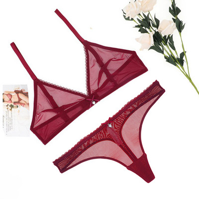 Naiste naistepesu rinnahoidja ja stringide komplekt võrguga