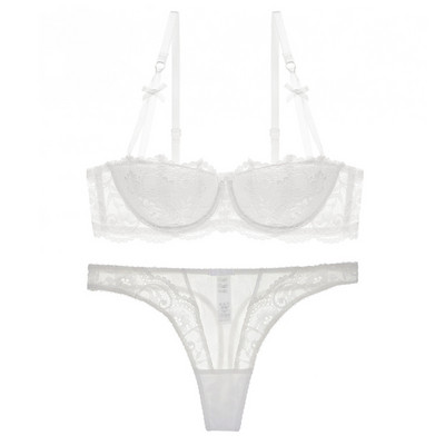 Dviejų dalių moteriškas liemenėlės ir apatinio trikotažo komplektas su nėriniais ir kaspinu