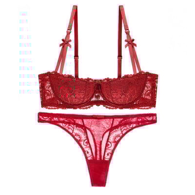 Dviejų dalių moteriškas liemenėlės ir apatinio trikotažo komplektas su nėriniais ir kaspinu