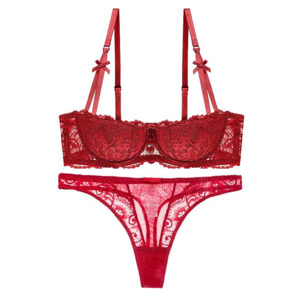 Dviejų dalių moteriškas liemenėlės ir apatinio trikotažo komplektas su nėriniais ir kaspinu