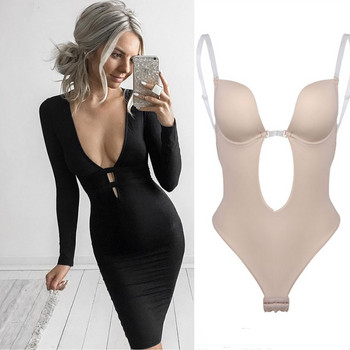 Σέξι Full Bodyshaper Γυναικείο Σουτιέν Deep V Convertible Σουτιέν Thong Shapewear Backless Invisible Push Up Εσώρουχα αδυνατίσματος