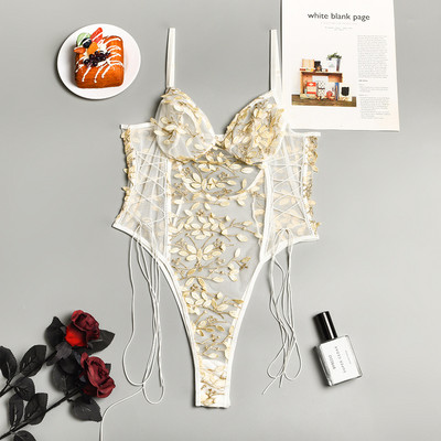 Moteriškas meškiukas apatinis trikotažas Seksualus apatinis trikotažas Erotinis Korsetas Nėriniai Tinkliniai miegui Naktiniai siuvinėta dirželiu vientisa seksuali pižama