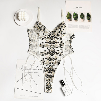 Moteriškas meškiukas apatinis trikotažas Seksualus apatinis trikotažas Erotinis Korsetas Nėriniai Tinkliniai miegui Naktiniai siuvinėta dirželiu vientisa seksuali pižama