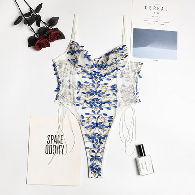 Moteriškas meškiukas apatinis trikotažas Seksualus apatinis trikotažas Erotinis Korsetas Nėriniai Tinkliniai miegui Naktiniai siuvinėta dirželiu vientisa seksuali pižama