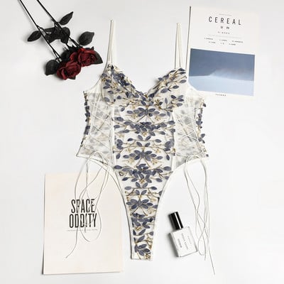 Moteriškas meškiukas apatinis trikotažas Seksualus apatinis trikotažas Erotinis Korsetas Nėriniai Tinkliniai miegui Naktiniai siuvinėta dirželiu vientisa seksuali pižama