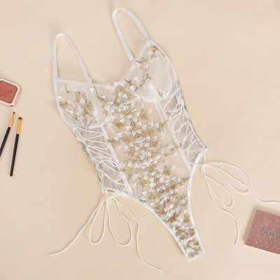 Moteriškas meškiukas apatinis trikotažas Seksualus apatinis trikotažas Erotinis Korsetas Nėriniai Tinkliniai miegui Naktiniai siuvinėta dirželiu vientisa seksuali pižama