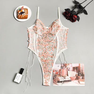 Moteriškas meškiukas apatinis trikotažas Seksualus apatinis trikotažas Erotinis Korsetas Nėriniai Tinkliniai miegui Naktiniai siuvinėta dirželiu vientisa seksuali pižama