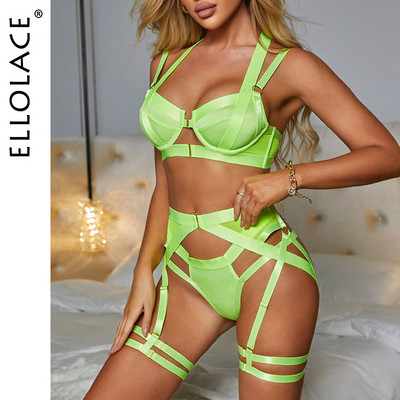 Ellolace seksualus apatinis trikotažas Prašmatnus apatinis trikotažas Erotinis petnešėlių diržas su 4 dalių intymių prekių apynasriu liemenėlė su lanku viliojančiais egzotiškais trumpikių rinkiniais