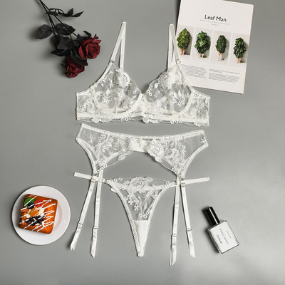 Rinnahoidja ja püksikute komplekt Naiste aluspesu pitspesu 3 tk Open Cup läbipaistva stringi lilltikandid aluspesu läbipaistev rinnahoidja komplekt
