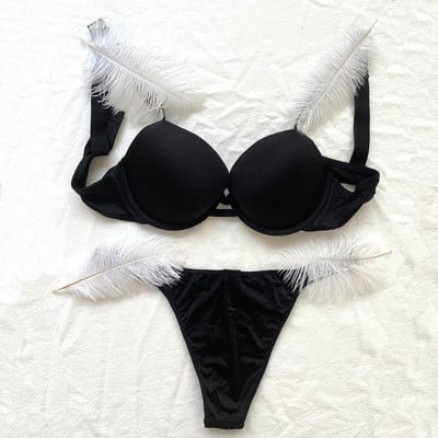 Must pitsist rinnahoidjakomplekt Luksuslik kividega Seksikas pesu Brändi Disain Kirjaga Aluspesu Naiste Õmblusteta Push Up Koguge Bralette Naine