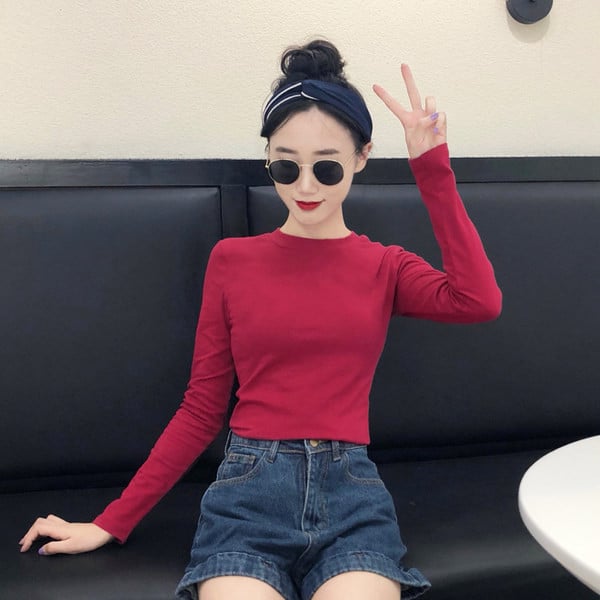 Puhta mudeliga naiste pikkade varrukate ja ovaalse kaelusega pluus