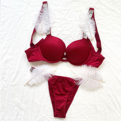 Szexi melltartó szett Luxus strassz fehérnemű Márka Design betűs fehérnemű Női Varrat nélküli Push Up Gather Lace Bralette Női