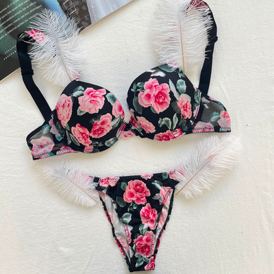 Szexi melltartó szett Luxus strassz fehérnemű Márka Design betűs fehérnemű Női Varrat nélküli Push Up Gather Lace Bralette Női