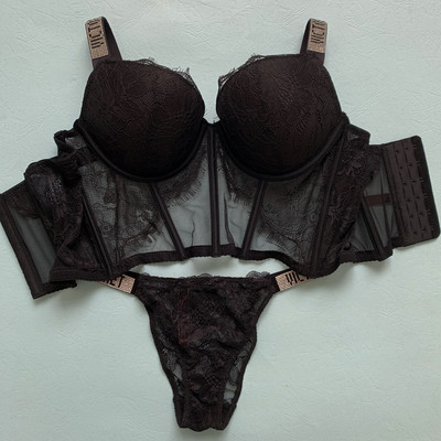 Szexi melltartó szett Luxus strassz fehérnemű Márka Design betűs fehérnemű Női Varrat nélküli Push Up Gather Lace Bralette Női