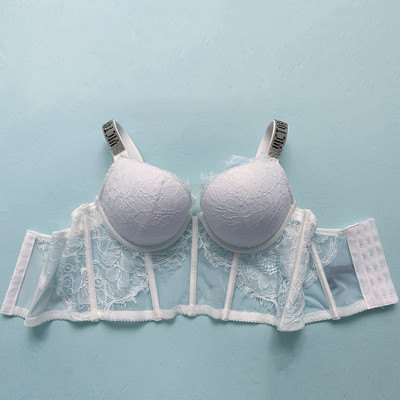 Szexi melltartó szett Luxus strassz fehérnemű Márka Design betűs fehérnemű Női Varrat nélküli Push Up Gather Lace Bralette Női