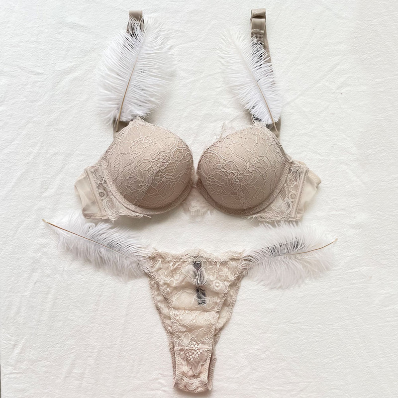 Szexi melltartó szett Luxus strassz fehérnemű Márka Design betűs fehérnemű Női Varrat nélküli Push Up Gather Lace Bralette Női