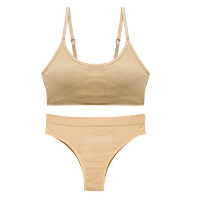 CINOON Bešavne majice bez rukava Komplet grudnjaka Žensko donje rublje Bežični grudnjak Crop Top Ženske donje gaće s niskim strukom Mekano donje rublje s braletteom