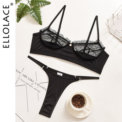 Ellolace Ruffle Lace apatinis trikotažas Seksualūs moteriški apatiniai permatomi trumpi odos priežiūros rinkiniai Seksualūs nėriniuotų liemenėlių rinkiniai Erotiniai intymūs