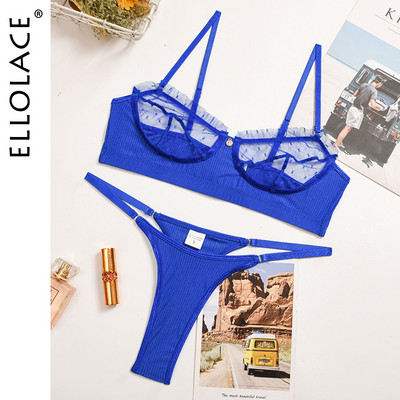 Ellolace Ruffle Lace apatinis trikotažas Seksualūs moteriški apatiniai permatomi trumpi odos priežiūros rinkiniai Seksualūs nėriniuotų liemenėlių rinkiniai Erotiniai intymūs