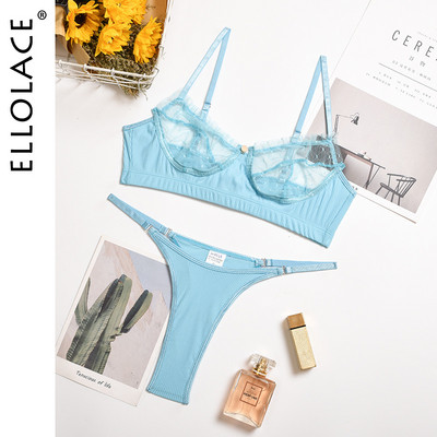 Ellolace Ruffle Lace apatinis trikotažas Seksualūs moteriški apatiniai permatomi trumpi odos priežiūros rinkiniai Seksualūs nėriniuotų liemenėlių rinkiniai Erotiniai intymūs