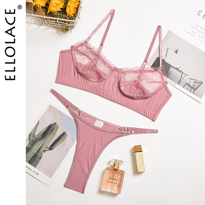 Ellolace Ruffle Lace apatinis trikotažas Seksualūs moteriški apatiniai permatomi trumpi odos priežiūros rinkiniai Seksualūs nėriniuotų liemenėlių rinkiniai Erotiniai intymūs