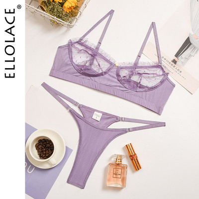 Ellolace Ruffle Lace apatinis trikotažas Seksualūs moteriški apatiniai permatomi trumpi odos priežiūros rinkiniai Seksualūs nėriniuotų liemenėlių rinkiniai Erotiniai intymūs