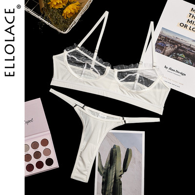 Ellolace Ruffle Lace apatinis trikotažas Seksualūs moteriški apatiniai permatomi trumpi odos priežiūros rinkiniai Seksualūs nėriniuotų liemenėlių rinkiniai Erotiniai intymūs