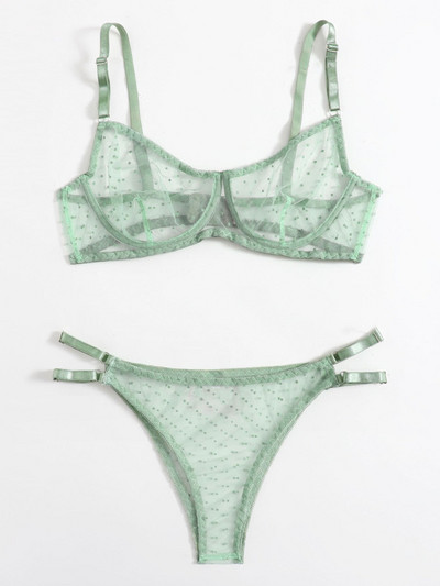 Dot Mesh csipke fehérnemű szett Underwire átlátszó melltartó szexi fehérnemű melltartó és bugyi átlátszó intim