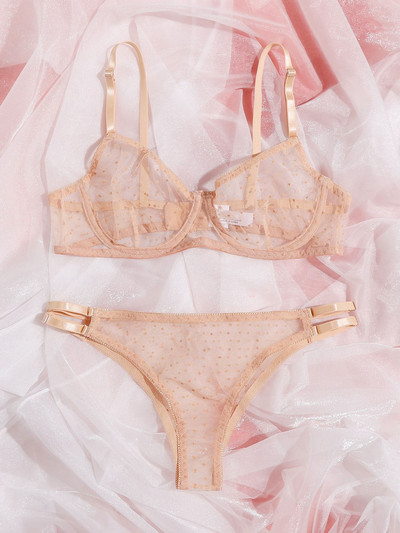 Dot Mesh csipke fehérnemű szett Underwire átlátszó melltartó szexi fehérnemű melltartó és bugyi átlátszó intim