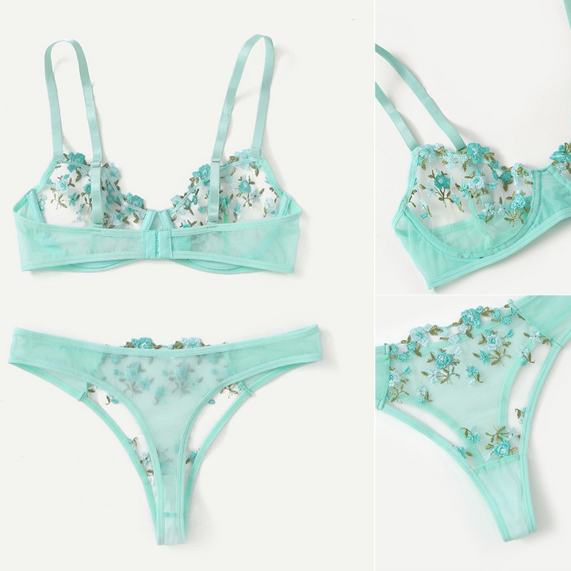 Dot Mesh csipke fehérnemű szett Underwire átlátszó melltartó szexi fehérnemű melltartó és bugyi átlátszó intim