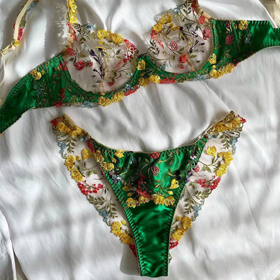 Ellolace luxus csipke fehérnemű szexi tündér szett női 2 részes virágos hímzés átlátszó melltartó finom fehérnemű Bilizna outfit