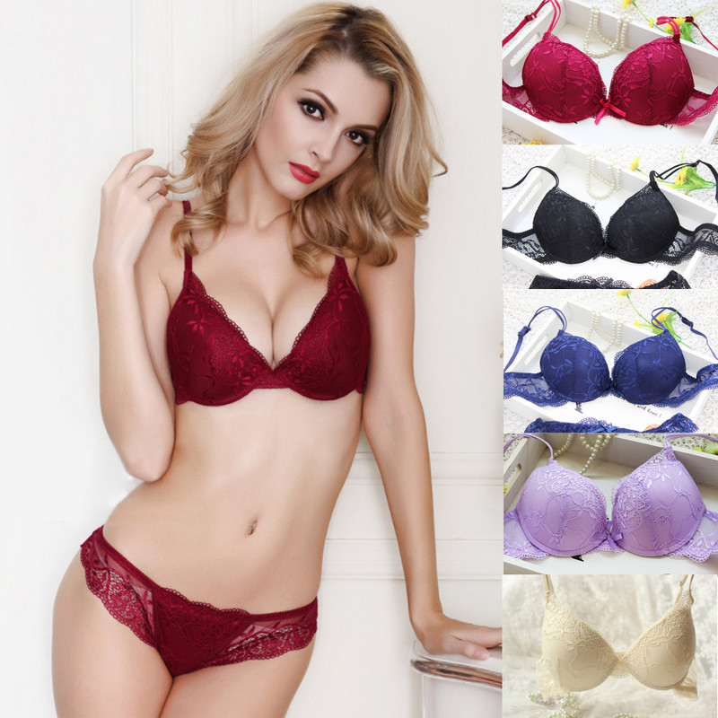 Set sutien sexy Push Up pentru femei Lenjerie intimă neagră și chiloți Set sutien confortabil și respirabil Lenjerie intima sexy bună din dantelă pentru femei