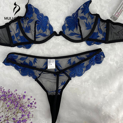 Mulherelfo virághímzés fehérnemű női szexi csipke fehérnemű Női aládrót átlátszó melltartó rövid szett hálós érzéki fehérnemű