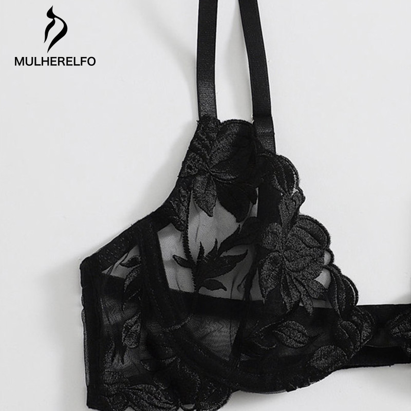 Mulherelfo virághímzés fehérnemű női szexi csipke fehérnemű Női aládrót átlátszó melltartó rövid szett hálós érzéki fehérnemű
