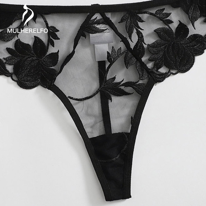 Mulherelfo virághímzés fehérnemű női szexi csipke fehérnemű Női aládrót átlátszó melltartó rövid szett hálós érzéki fehérnemű