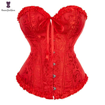 Φτηνές κορσέδες Lace Up Bustier Plus Size Korsett για γυναίκες Ζακάρ Floral Gothic Gorset Σέξι με κόκκαλο Korse Busk Στερεό Κορσέ στολή