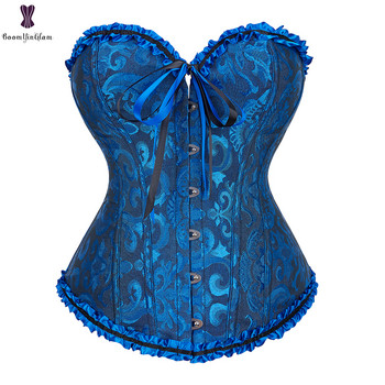 Φτηνές κορσέδες Lace Up Bustier Plus Size Korsett για γυναίκες Ζακάρ Floral Gothic Gorset Σέξι με κόκκαλο Korse Busk Στερεό Κορσέ στολή