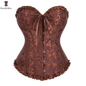 Φτηνές κορσέδες Lace Up Bustier Plus Size Korsett για γυναίκες Ζακάρ Floral Gothic Gorset Σέξι με κόκκαλο Korse Busk Στερεό Κορσέ στολή