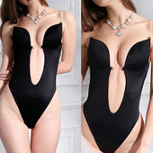 Moterų seksualus U Plunge Bodysuit be nugaros giliai V formos iškirptės besiūliai apatiniai apatiniai apatiniai trikotažai su paminkštintu „push Up“ kūno formų viršutinė dalis
