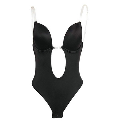 Moterų seksualus U Plunge Bodysuit be nugaros giliai V formos iškirptės besiūliai apatiniai apatiniai apatiniai trikotažai su paminkštintu „push Up“ kūno formų viršutinė dalis
