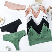 2 vnt. Liemenėlės kelnaičių rinkinys Sportinė liemenėlė Seksualios G-String besiūlės liemenėlės, moteriškos seksualios apatinio trikotažo rinkinys Fitness Crop Top apatiniai intymūs