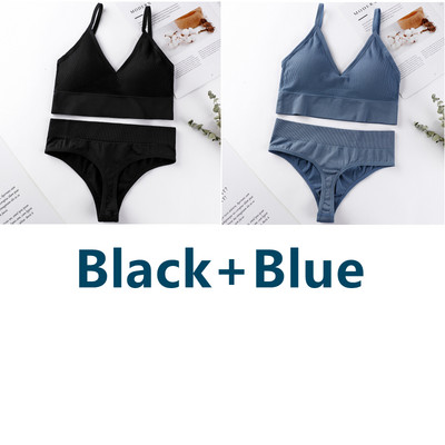 2 vnt. Liemenėlės kelnaičių rinkinys Sportinė liemenėlė Seksualios G-String besiūlės liemenėlės, moteriškos seksualios apatinio trikotažo rinkinys Fitness Crop Top apatiniai intymūs