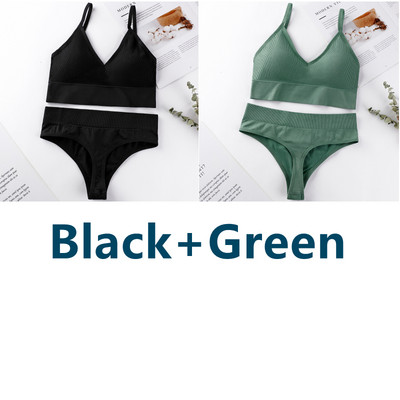 2 vnt. Liemenėlės kelnaičių rinkinys Sportinė liemenėlė Seksualios G-String besiūlės liemenėlės, moteriškos seksualios apatinio trikotažo rinkinys Fitness Crop Top apatiniai intymūs